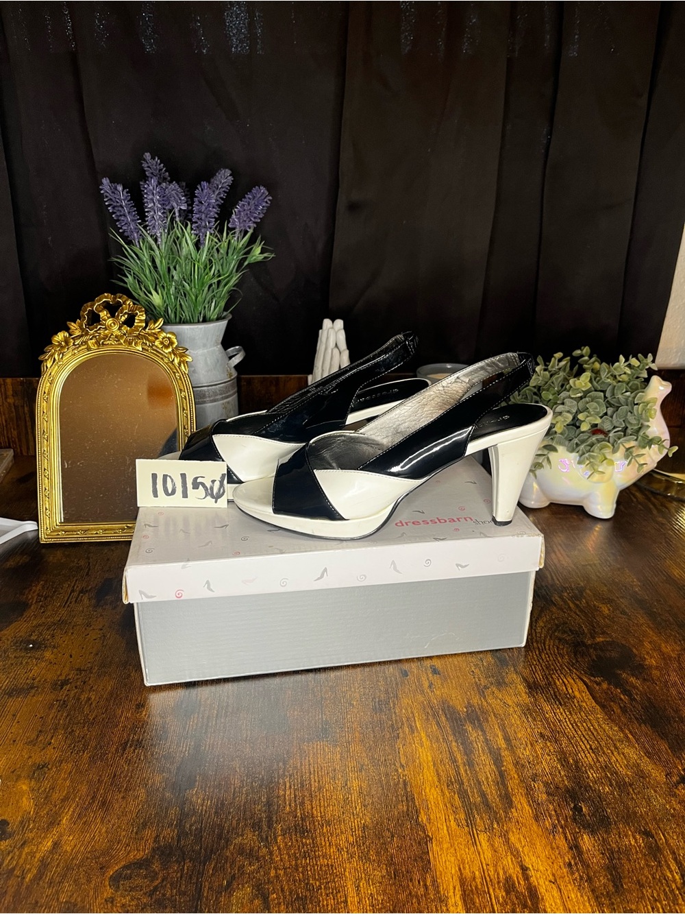 Dressbarn Black White Patent Slingback Platform Heels